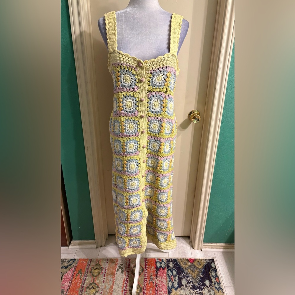 Alemais Patchwork Granny Squares Crochet Midi Dress - Picture 4 of 16